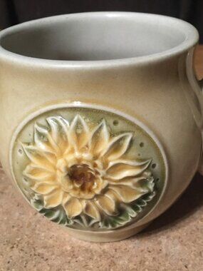 DITMAR URBACH MUG CUP SAND COLORED WITH SUNFLOWER CZECHOSLOVAKIA